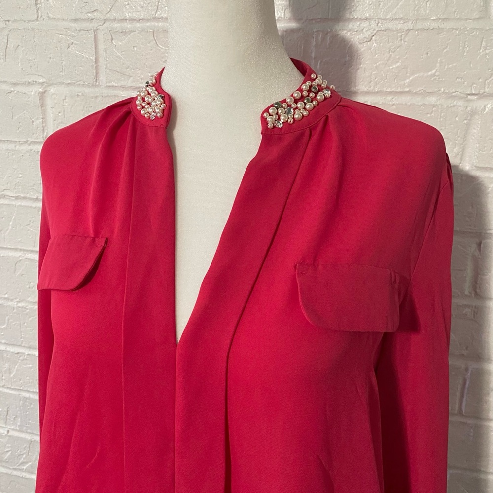 Candie's Raspberry Color Embellished Collar Blouse - Picture 4 of 14